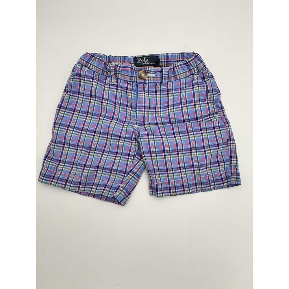 Polo Ralph Lauren Shorts Toddler Boys Sz 2T Tartan Plaid Preppy Blue Pink